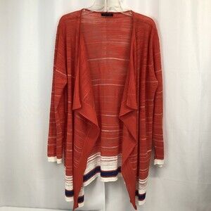 Tommy Hilfiger Womens Large Open Front Striped Waterfall Long Sleeve Cardigan